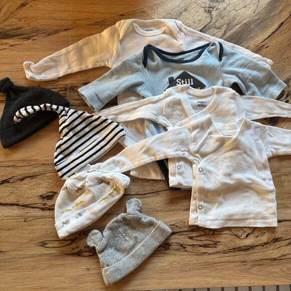 Onesie, Layette Top, and Infant Hat Bundle - Picture 1 of 6